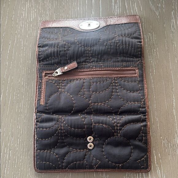 Fossil Key-Per Y2K Quilted Textile Leather Trim Black Brown Trifold Wallet EUC - Picture 11 of 12
